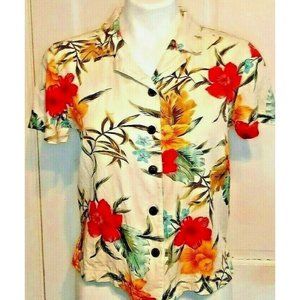 Sm  Floral Camp Shirt Caribbean Joe White Tropical  Cotton Collared